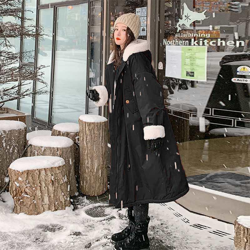 Women's Lamb Wool Coat Winter Pie Overcoming Long Large Lapel Locomotive Loose Outwear Casual Thick Warm Fashion Parkas 201217