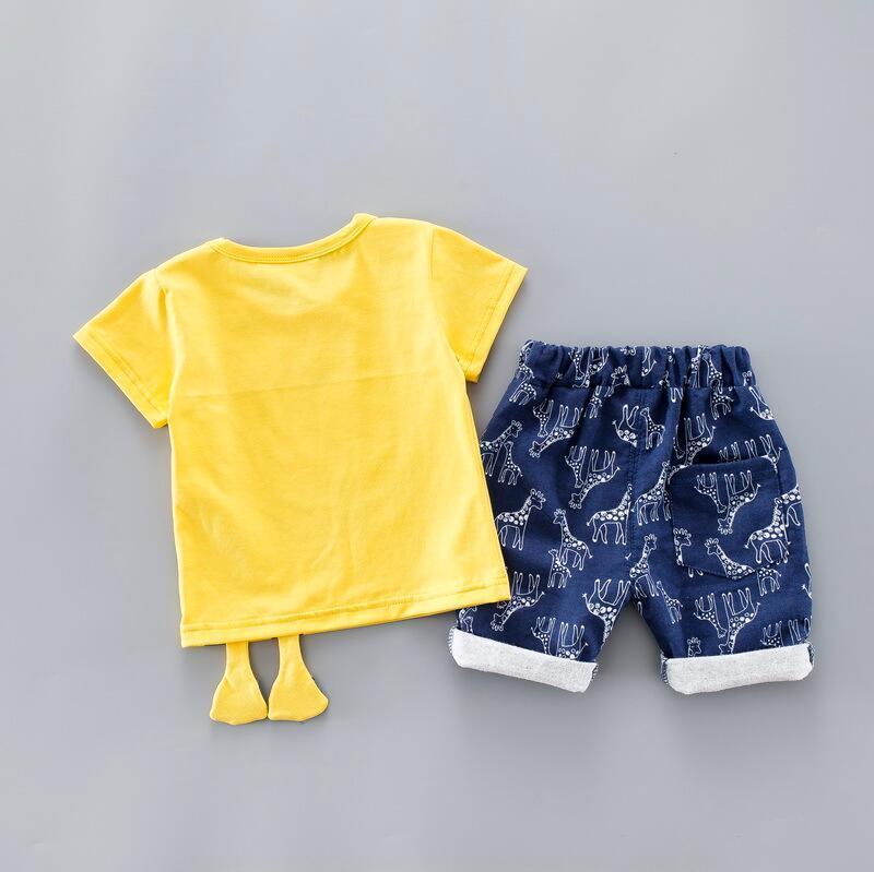 Summer Kids Baby Clothes Set For Boys 0-4 Years CLOTH Cut Cartoon Animal Infant Clothing Suit Giraffe Top T-shirt Toddler Outfit 201126