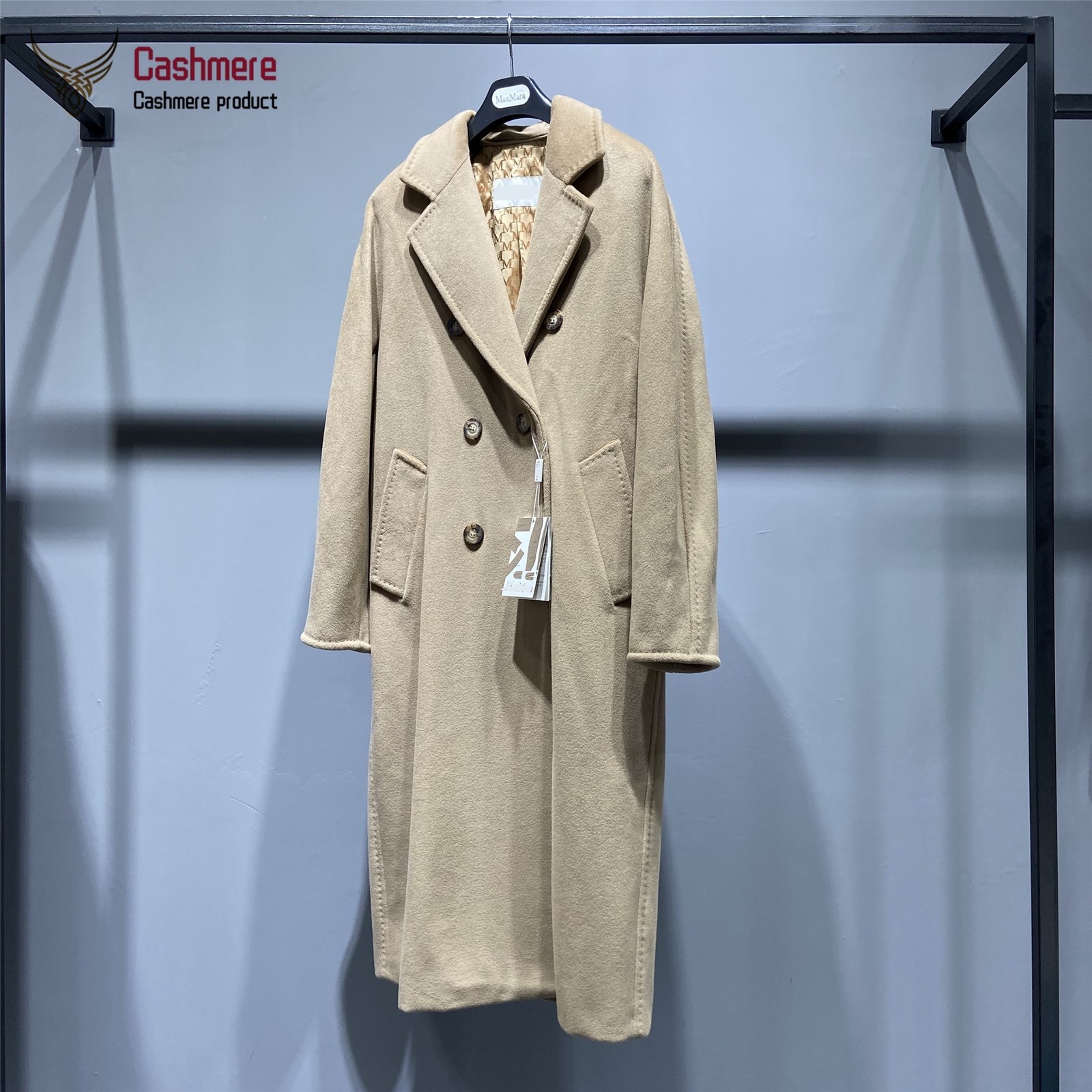 Women winter cashmere long wool high-end classic double-breasted black red coat female 101801 201102