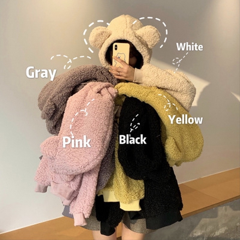 QRWR Women Hoodie Korean Style Winter Casual Cute Kawaii Warm Sweatshirt Loose Female Pocket Oversized Hoodies for Girls 201112