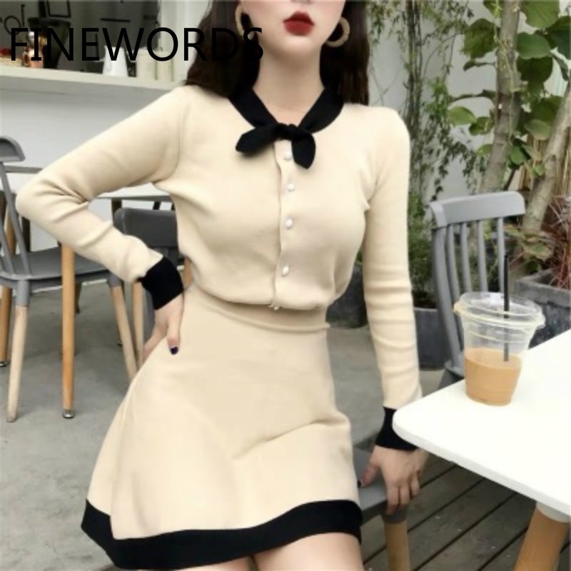 FINEWORDS Vintage 2 Piece Set Women Knitted Dress Elegant Beige Autumn Knitting Sets Long Sleeve Winter Korean Women Clothes 201110 
FINEWORDS Vintage 2 Piece Set Women Knitted Dress Elegant Beige Autumn Knitting Sets Long Sleeve Winter Korean Women Clothes 201110