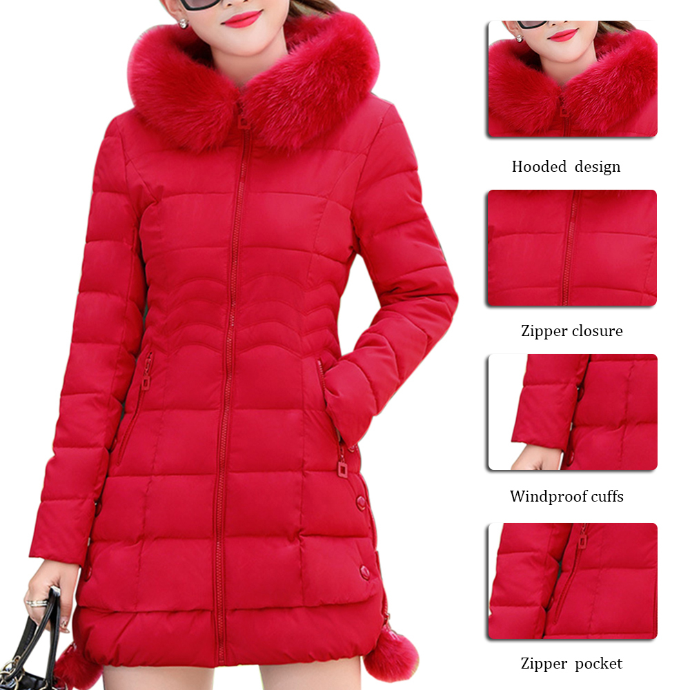 Fashion Winter Jacket Women Big Fur Hooded Thick Down Parkas X-Long Female Jacket Coat Slim Warm Winter Outwear 201214