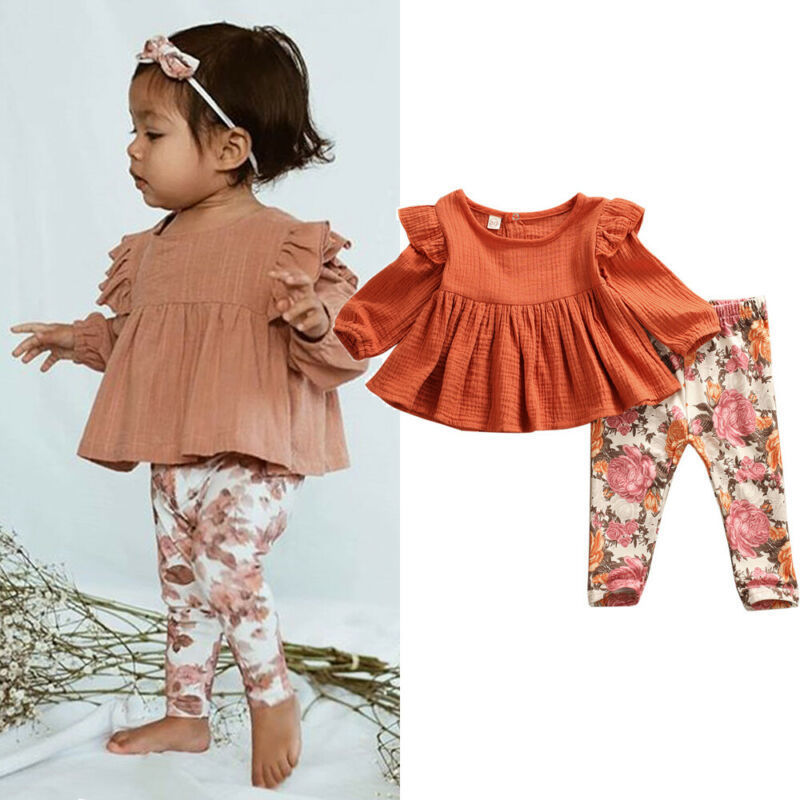 6M-5Y Toddler Baby Kid Girls Flower Clothing Set Autumn Long Sleeve Ruffles Tops + Floral Pants Outfits LJ200916