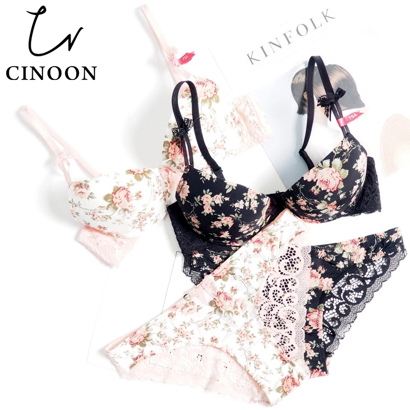 Sexy Women Bra Set Lace Flower Lingerie Big Size Underwear Panties Women'S Bras For Women Seamless Bralette For Push Up T200602