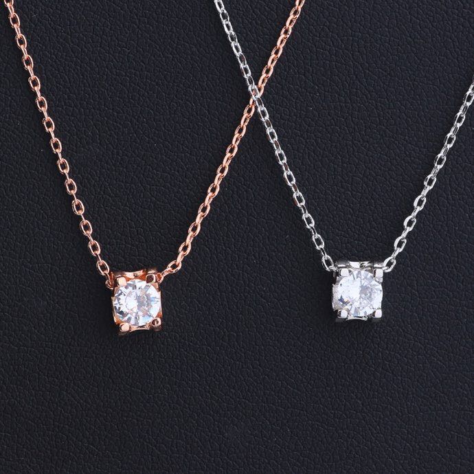 fashion jewelry womens necklace single pendant solitaire white diamond necklaces stainless steel Party Circle Wedding gold chain p