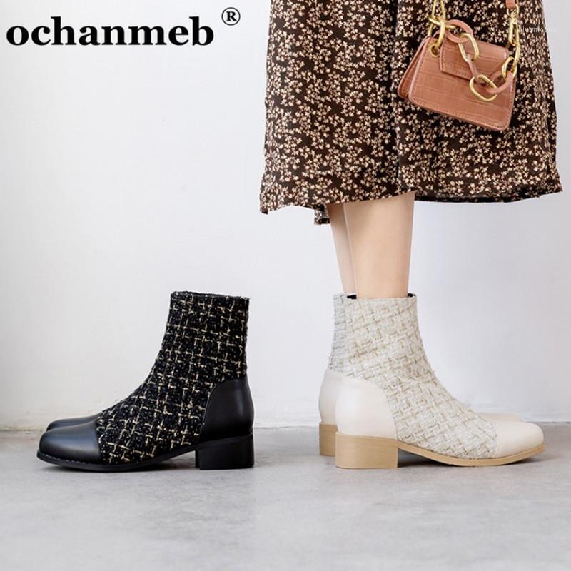 ochanmeb hot sale tweed boots women black beige low heels ankle boots winter designer tweed shoes big plus size 431, Black boots