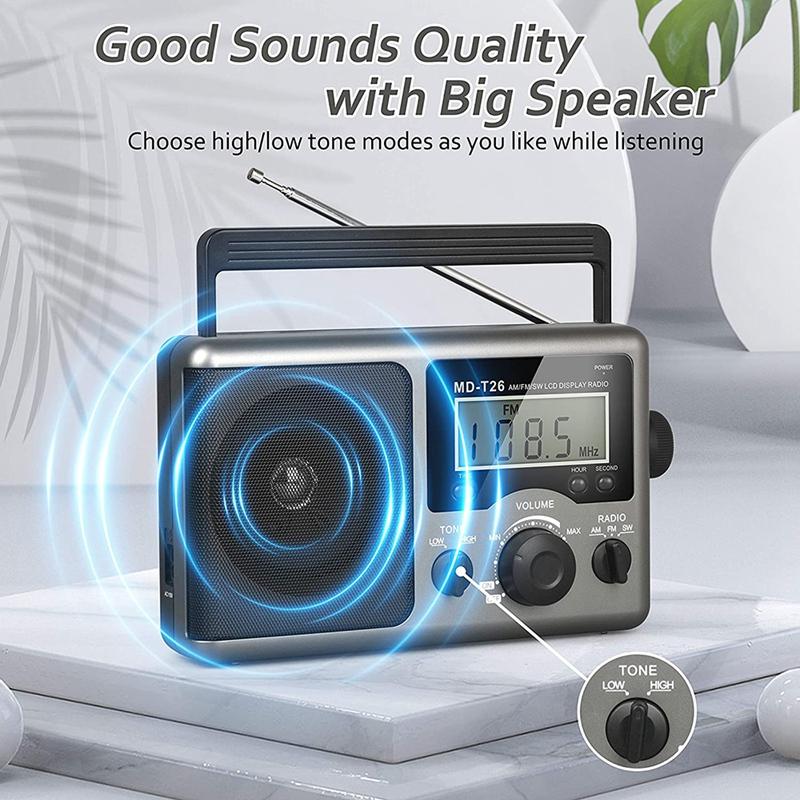 Radio Shortwave Radio,AM FM Transistor With Reception,Time Setting,Big Speaker,Earphone Jack For Gift,Elder,Home