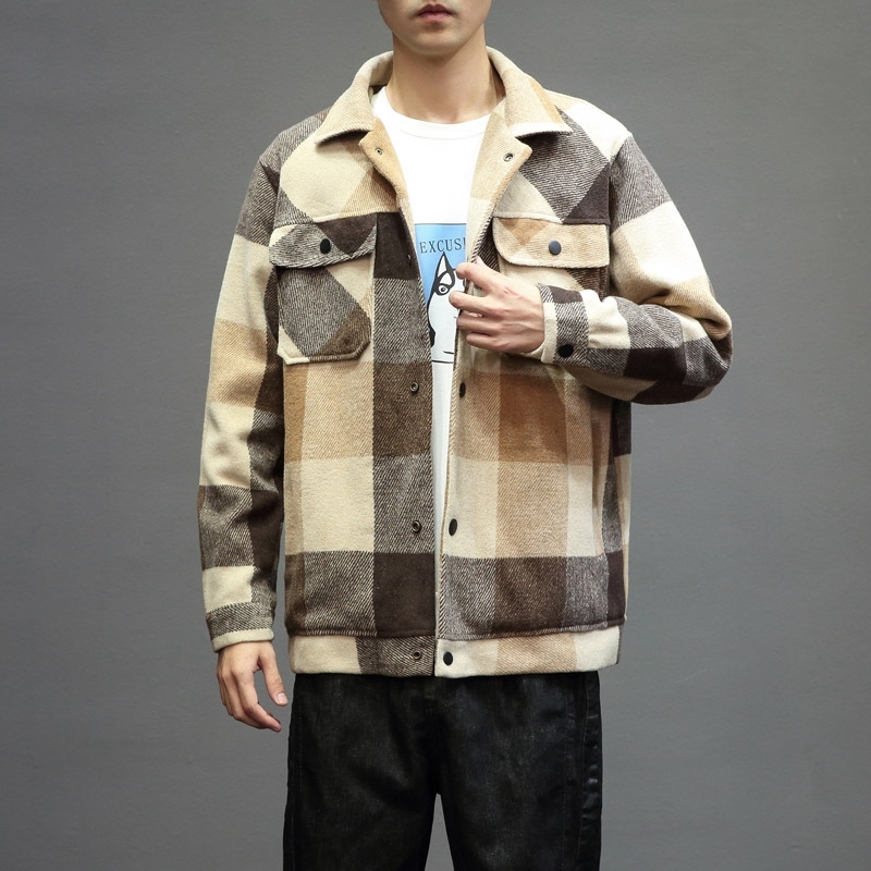 Mens Winter Woollen Coat Plaid Jackets Fashion Outerwear Warm Men Casual Jacket Stereoscopic Patch pocket Coat Plus Size M-5XL 201218