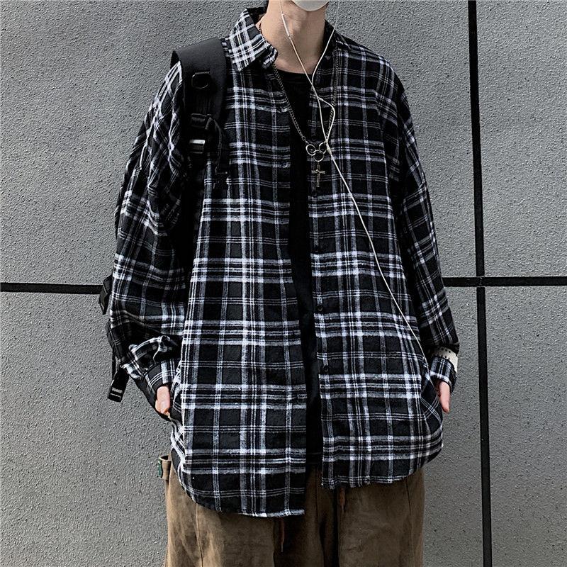 Men's Retro Plaid Shirts Dark Black Long-sleeved Loose-fitting Coat Lapel Tops Casual Mid-length Male Clothes Spring Autumn
Men's Retro Plaid Shirts Dark Black Long-sleeved Loose-fitting Coat Lapel Tops Casual Mid-length Male Clothes Spring Autumn