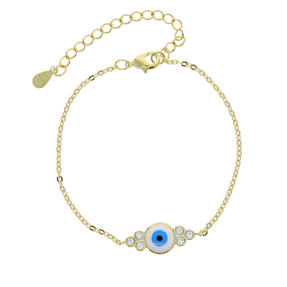 Promotion Gold Color Fashion Women Jewelry White Blue Enamel Evil Eye Charm Lucky Girl Women Jewelry Bracelet