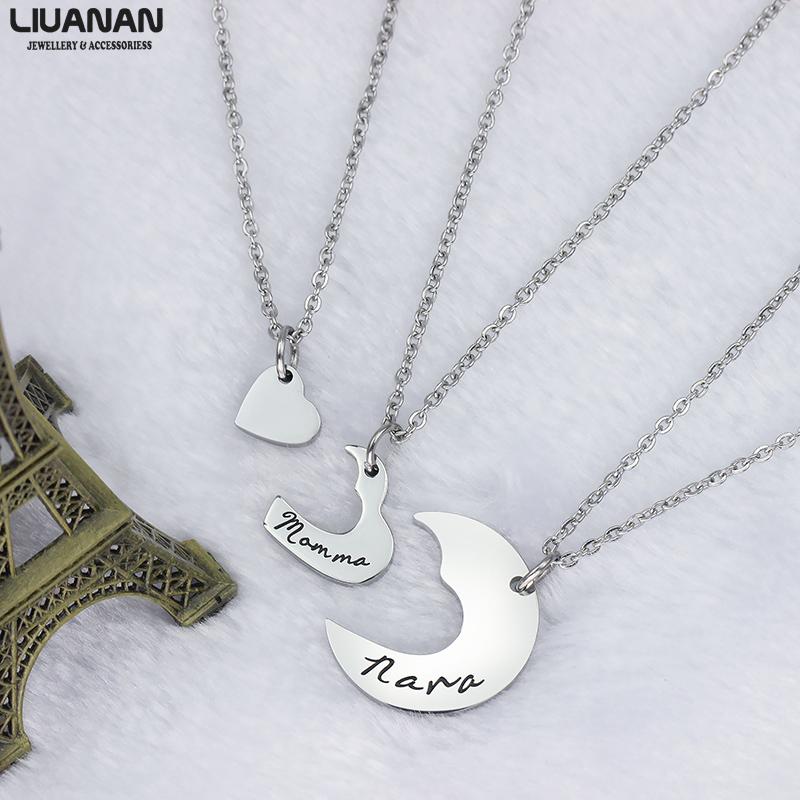 

3 Pcs/Set Adorable Family Jewelry Charm Pendant Necklace Set for Mom Nana Daughter Mother Momma Grandmother Granddaughter