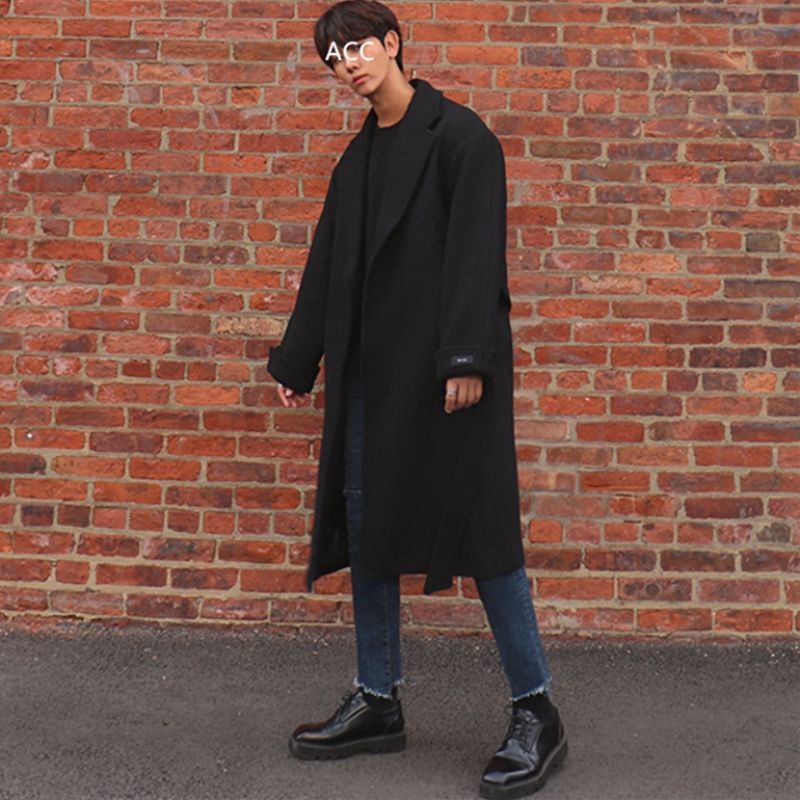Privathinker Men's Warm Casual Woolen Coat Winter New Korean Streetwear Long Woolen Coat Thicken Loose Fashion Windbreaker 201222