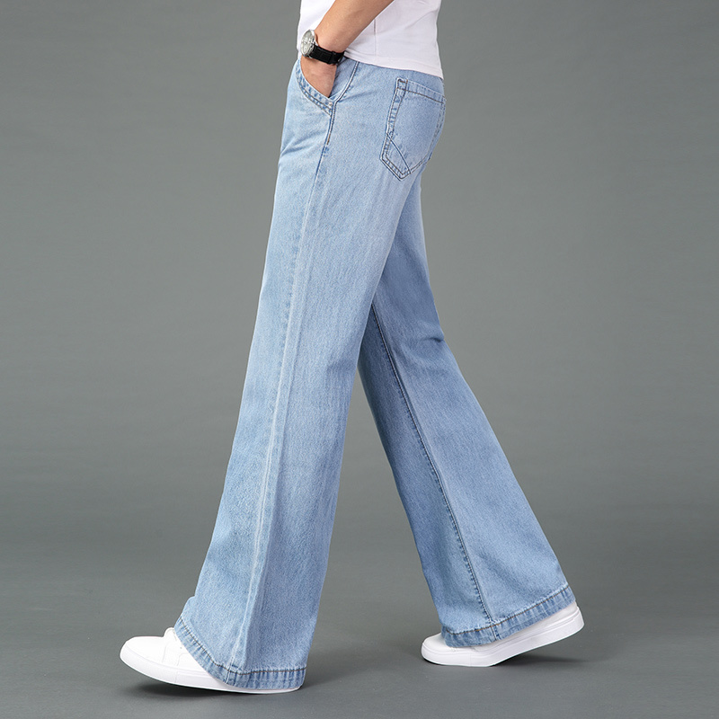 Free shipping men's new Spring and Autumn Wide-leg Jeans Flares Trousers Color Black Blue Plus Size Business Casual Pants 201223