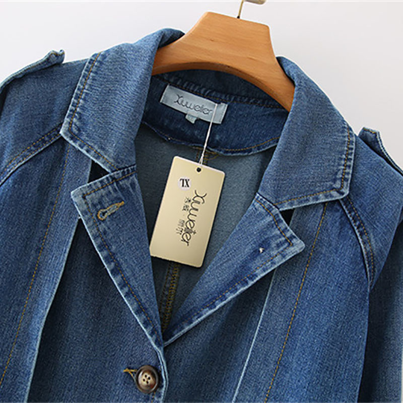 Oversize Denim Trench Coat For Women | Casual Long Blue Jean Windbreaker With Cotton Er - B4