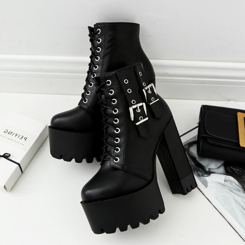 Boussac Buckle Decoration Black Punk High Heel Motorcycle Boots Women Round Toe Ankle Platform Boots Women Lace up
Boussac Buckle Decoration Black Punk High Heel Motorcycle Boots Women Round Toe Ankle Platform Boots Women Lace up