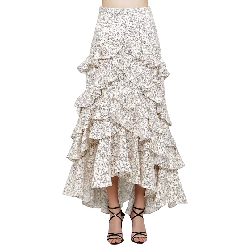 TWOTWINSTYLE Wave Point Ruffle Skirts For Women High Waist Ankle Length Pleated Skirt Female Autumn Fashion New Clothing T200113