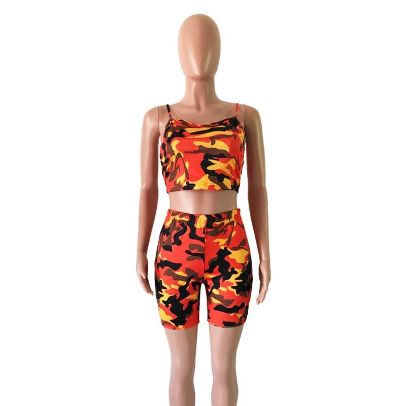 Plus Size Women's Tracksuits Crop Top And Shorts Women 2 Piece Set Camouflage print Sets ensemble femme 3XL