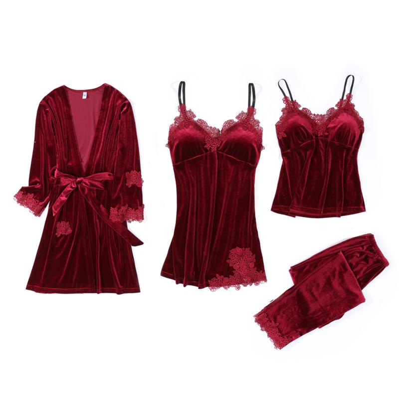 4PCS Gold Velvet Sexy Lace Lingerie Nightgowns Robes Sets for Women 2020 Autumn Winter Sleepwear Bathrobe Nightdress Night Dress, Blue
4PCS Gold Velvet Sexy Lace Lingerie Nightgowns Robes Sets for Women 2020 Autumn Winter Sleepwear Bathrobe Nightdress Night Dress, Blue