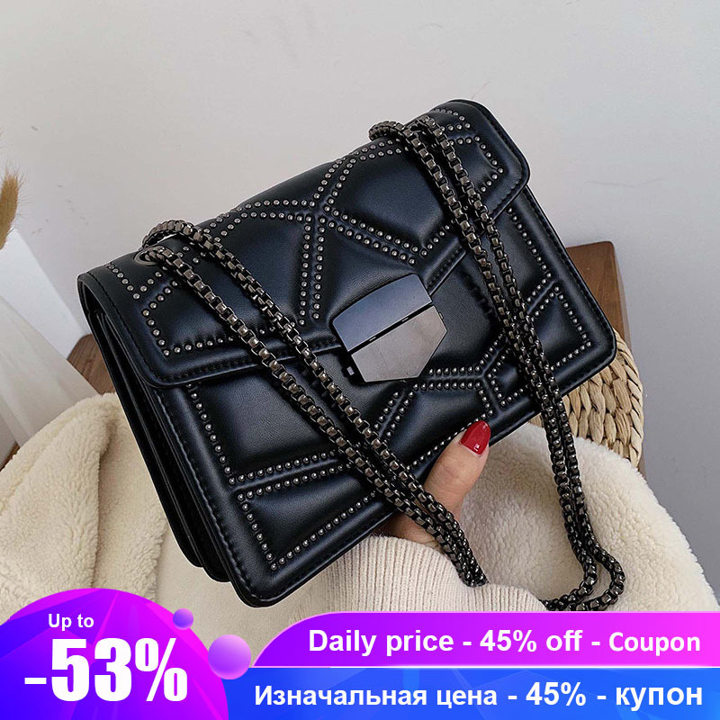 Rivet Chain Small Crossbody Bags for Women 2021 Fashion Trend Designer Pu Leather Shoulder Bag Female Luxury Handbags and Purse Q1220, Black
Rivet Chain Small Crossbody Bags for Women 2021 Fashion Trend Designer Pu Leather Shoulder Bag Female Luxury Handbags and Purse Q1220, Black