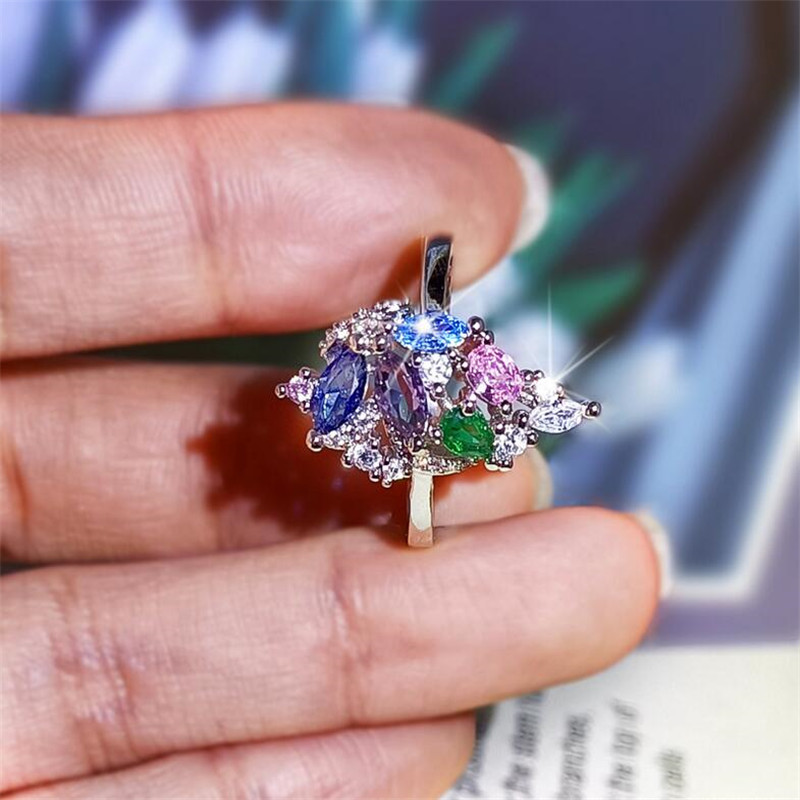 Top Sell Jewelry Sterg Sier Multi Color Marquse Cut 5A Cubic Zircon Eternity Women Wedding wer Band Ring For Lovers' Gift