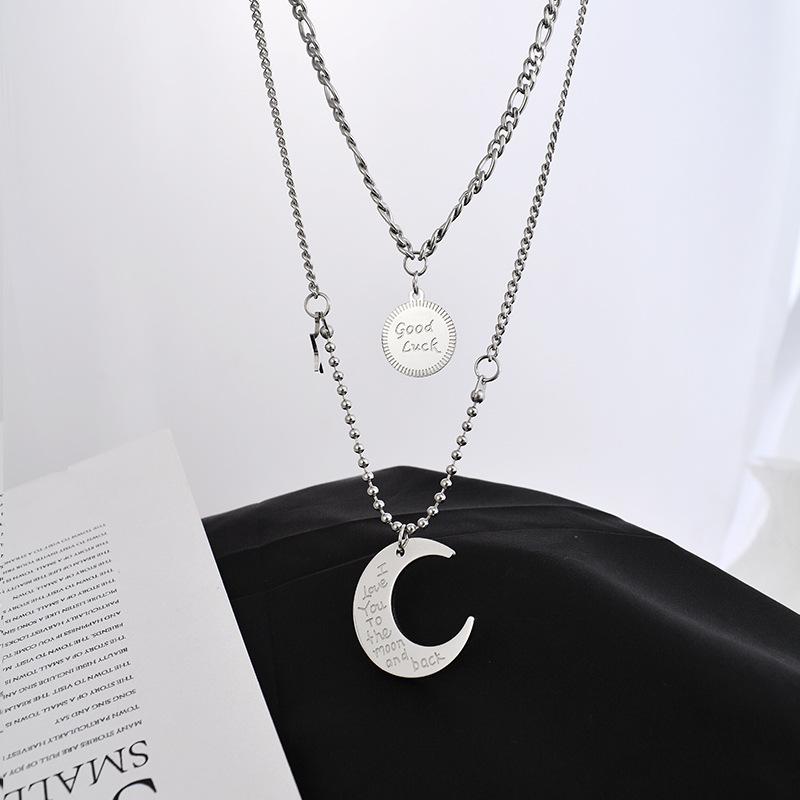 Fashion new moon double-layer necklace titanium steel wool clothing accessories pendant simple and versatile hot sale
Fashion new moon double-layer necklace titanium steel wool clothing accessories pendant simple and versatile hot sale