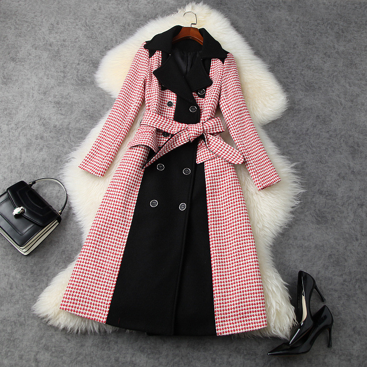 European and American women' wear 2020 winter new style Long sleeve splicing plaid double - breasted Fashionable tweed coat, Pink
European and American women' wear 2020 winter new style Long sleeve splicing plaid double - breasted Fashionable tweed coat, Pink