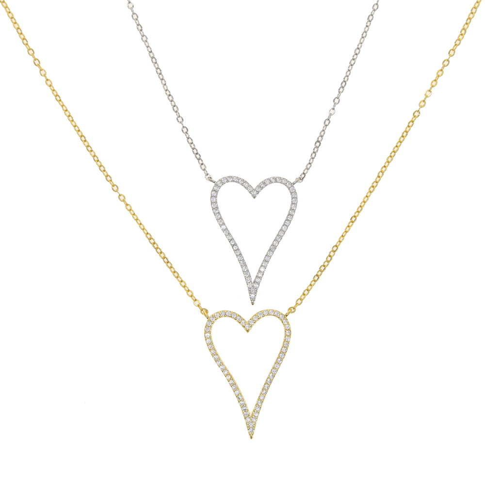 New styles Heart Pendant Iced Out Bling Lovely Heart Charm Open Link Chain Statement Necklace 41+5cm Women wedding Jewelry Gift