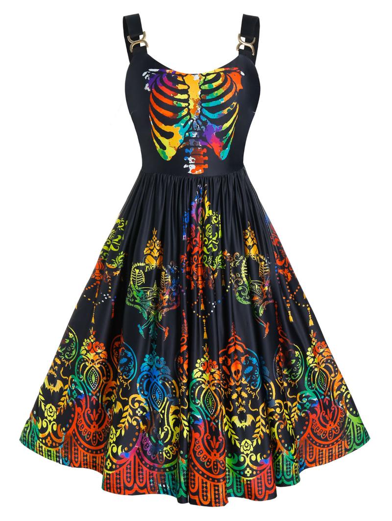 ROSEGAL Retro Dress Plus Size Halloween Women Gothic Colorful Skeleton Skull A Line Dress High Waist Sexy Party Vestidos, Black
ROSEGAL Retro Dress Plus Size Halloween Women Gothic Colorful Skeleton Skull A Line Dress High Waist Sexy Party Vestidos, Black