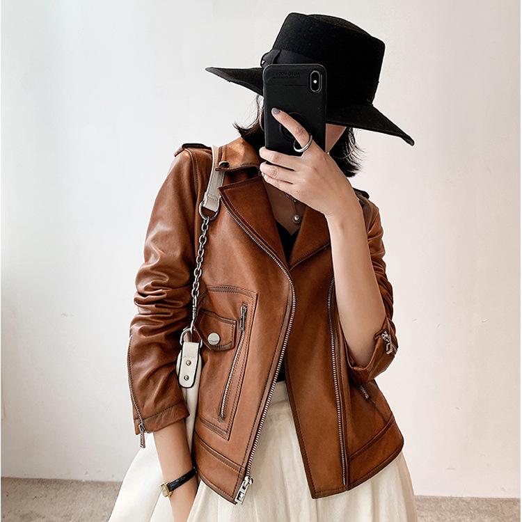 New Leather Jacket for Women' Spring and Autumn Motorcycle Short BF Style Korean Version Genuine Sheepskin Leather Coat, Brown
New Leather Jacket for Women' Spring and Autumn Motorcycle Short BF Style Korean Version Genuine Sheepskin Leather Coat, Brown