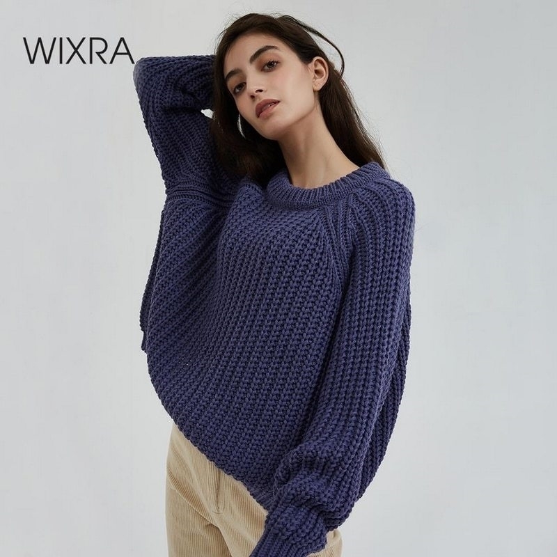 Wixra Knitted Chunky Oversized Sweater Women Loose Solid Thick O-Neck Pullover Jumpers Stylish Tops for Female Autumn Winter 201119