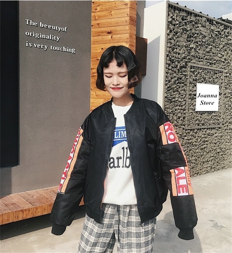 Spring Autumn Women Rock Punk Print Letters Baseball Loose Cotton Thicken Thermal Bomber Jacket Harajuku Warm Streetwear Coats 201126