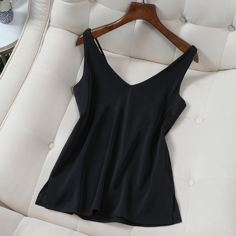 Spaghetti Strap Top Women Halter V Neck Basic White Cami Sleeveless Satin Silk Tank Tops Women'S Summer Camisole Plus Size 5XL T200731