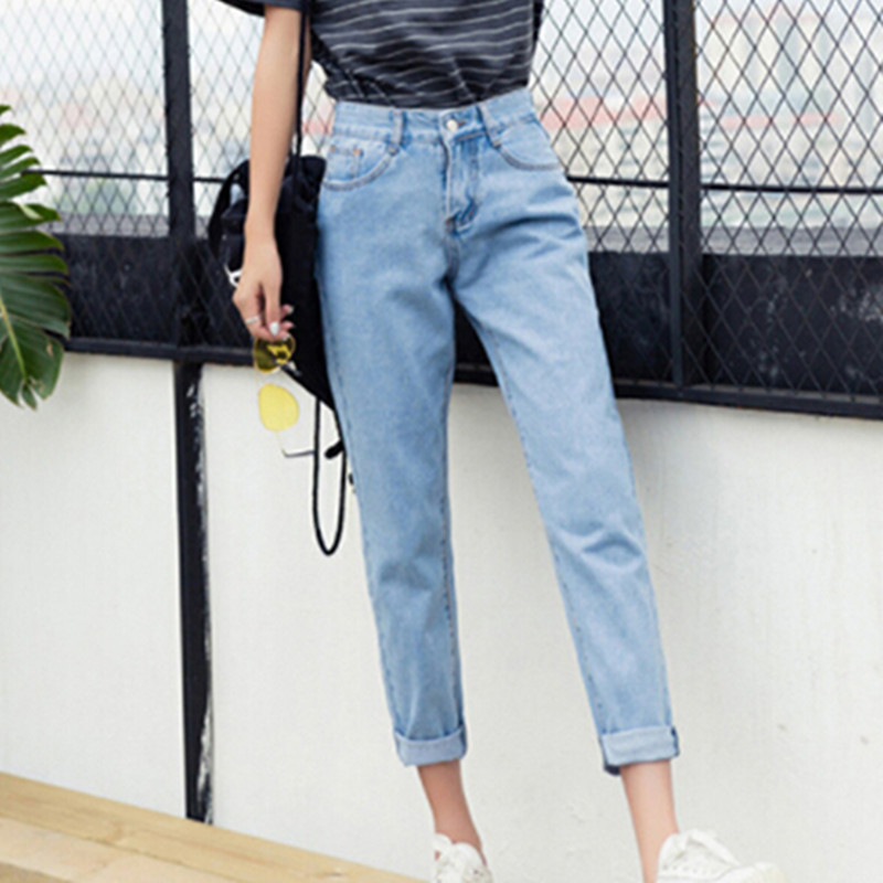 Autumn New Slim Pencil Pants Vintage High Waist Jeans Womens Pants Ladies Casual Loose Solid Cowboy Long Pants Plus Size 201030