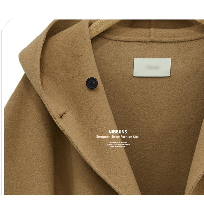 Women's Wool Coat Elegant Winter Woolen Cape Coat Female Cloak Wool Jackets Casual Split Streetwear Hooded Cloak Overcoat 201214