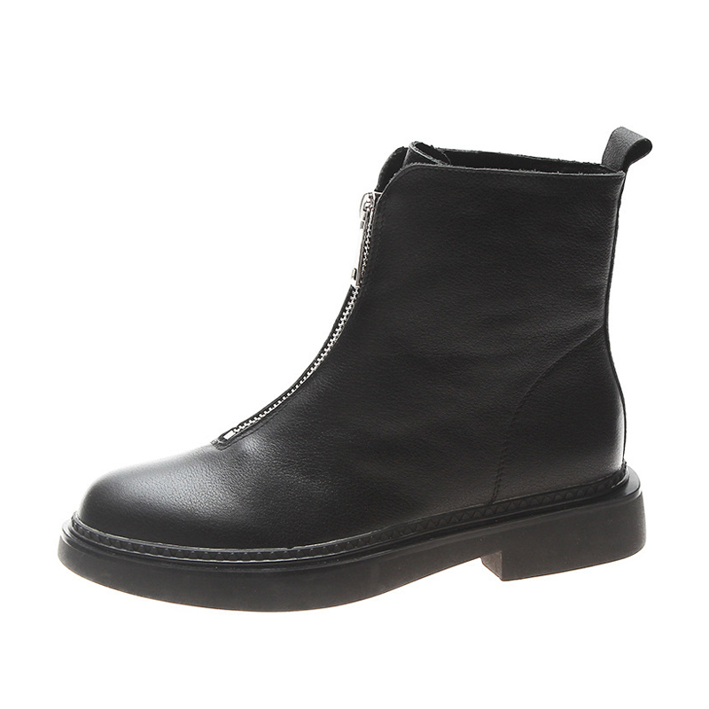 Hot Sale Genuine Leather Women Boots Winter Plus Velvet Woman Shoe Fashion Female Breathable Cowhide Bootie Front Zipper Light White Boot