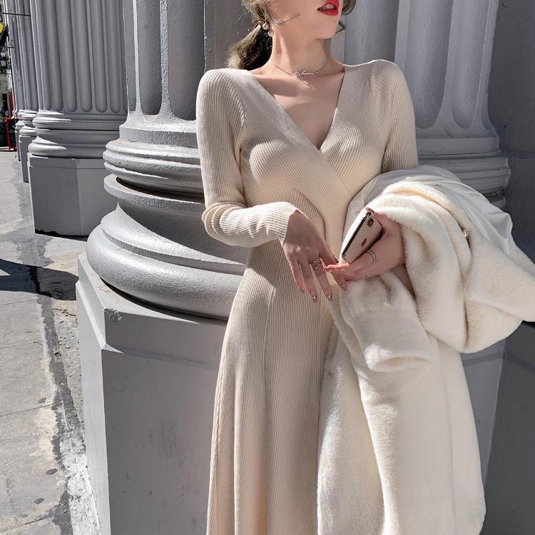2020 New Spring Autumn Women Elegant Ladies Office Dress Solid V Neck Knitted Sweater Dress Workwear Korean Style Vestidos, Black
2020 New Spring Autumn Women Elegant Ladies Office Dress Solid V Neck Knitted Sweater Dress Workwear Korean Style Vestidos, Black