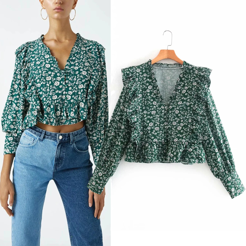 2021 New Crop Top Women Green Printed Ruffle Blouse Woman Vintage V-neck Puff Sleeve Button Up Shirt Ladies Fall Casual Tops 0xwj
2021 New Crop Top Women Green Printed Ruffle Blouse Woman Vintage V-neck Puff Sleeve Button Up Shirt Ladies Fall Casual Tops 0xwj