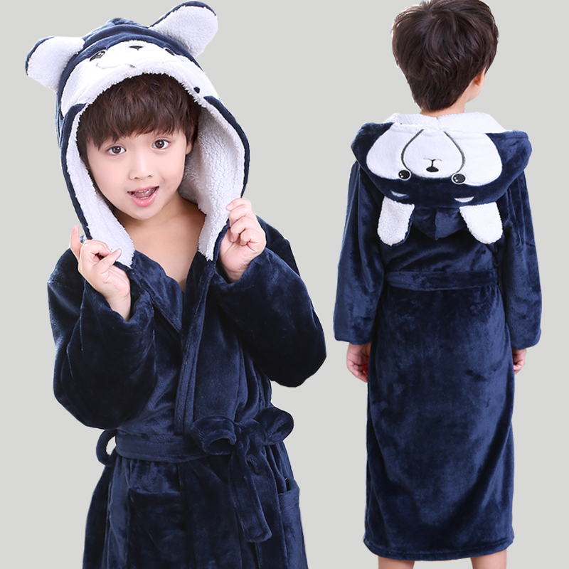 Winter Warm Dressing Gown Kids Animal Baby Bathrobe Flannel Children Bathgrowns Bathrobes Rabbit Hooded Bath Robe for Girls LJ201216
