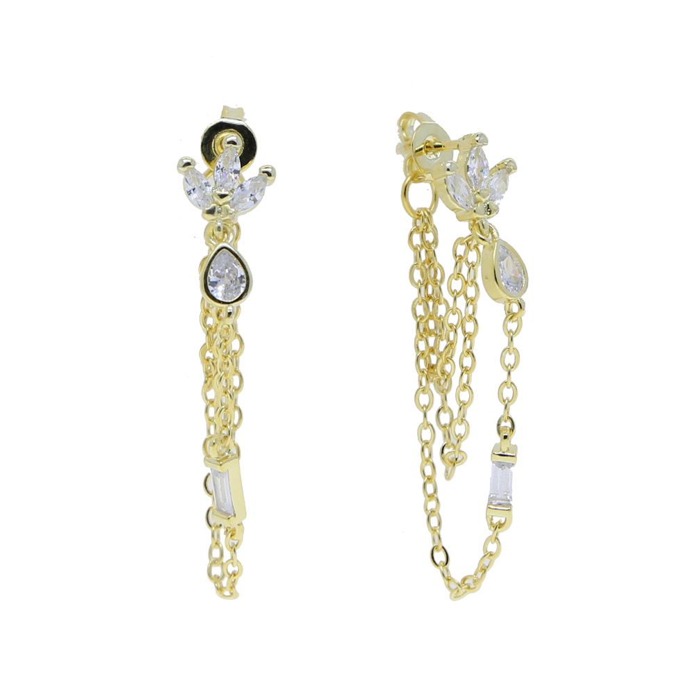 2024 Fashion Tassel Chain Tear Drop CZ Romantic Women Earring Triple Row Cross Chain Multi Piercing Women Earrings High quality