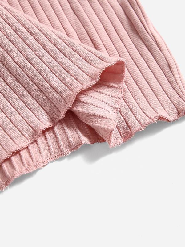 Girls Lettuce Trim Rib-knit Fitted Dress SHE