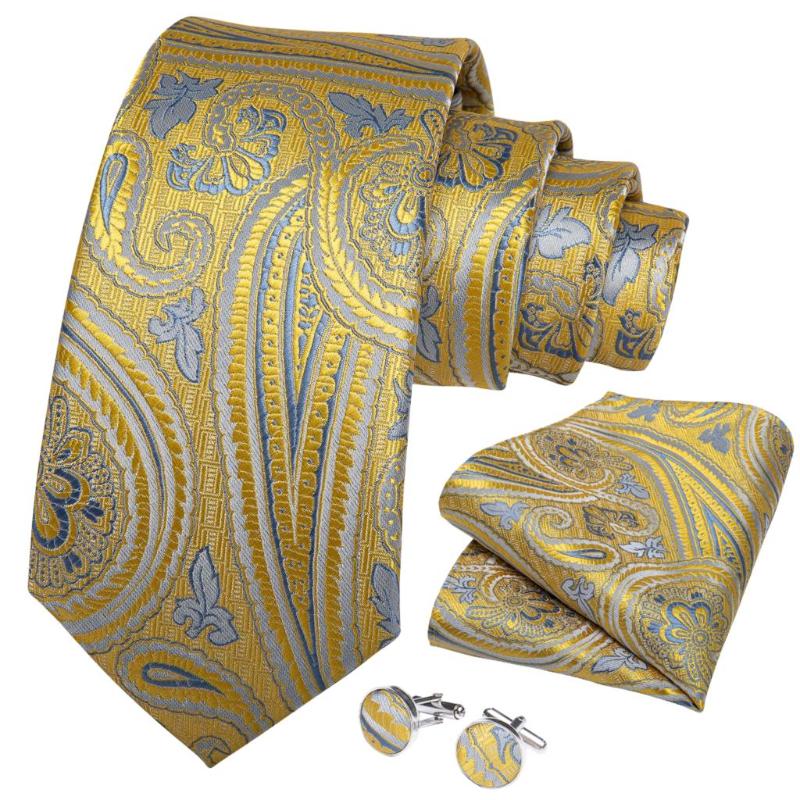 Men Tie Gold Blue Paisley Silk Wedding Tie for Men Handky cufflink Gift Set DiBanGu Designer Party Business Fashion SJT-7291
Men Tie Gold Blue Paisley Silk Wedding Tie for Men Handky cufflink Gift Set DiBanGu Designer Party Business Fashion SJT-7291