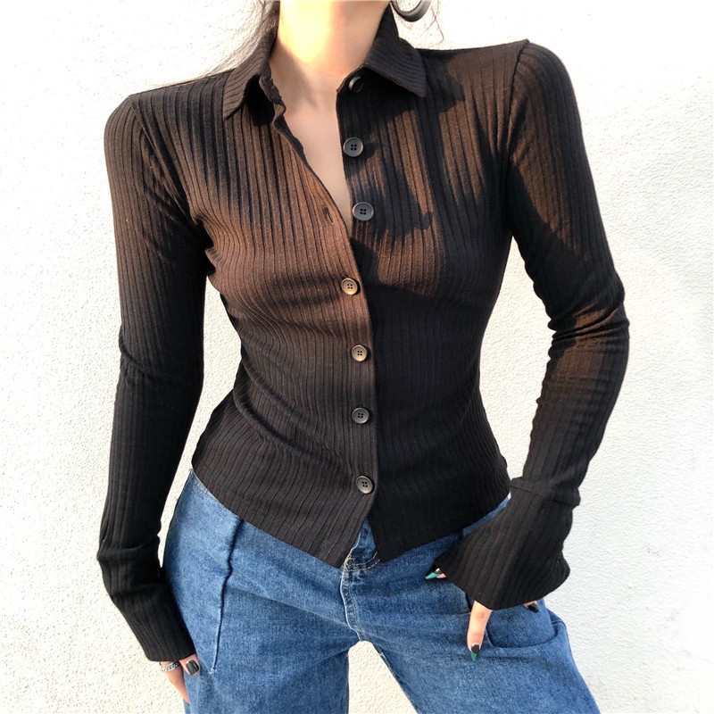 Winter sweater with casual long sleeve button black tops thin female shirt y2k vintage streetwear shirts A0MT
Winter sweater with casual long sleeve button black tops thin female shirt y2k vintage streetwear shirts A0MT