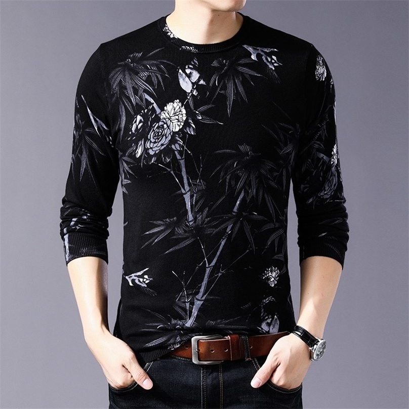 Black White Printed Sweater Erkek Kazak Mens Round Neck Pullover Sueter Hombre Slim Fit Pull Homme Mens Chompas Hombre 201224