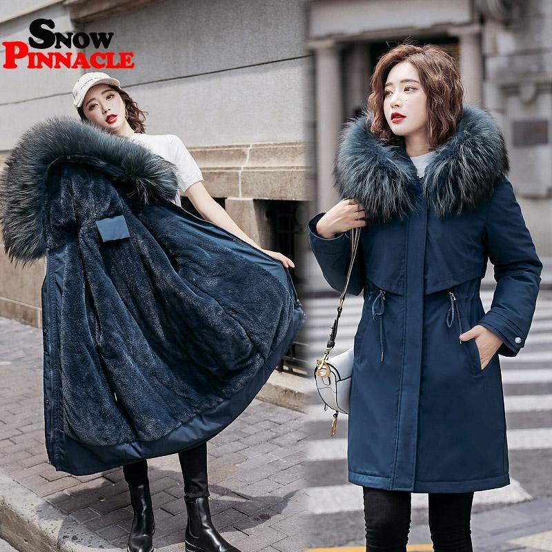 Winter Women fleece inside parkas plus size thick warm mid-Long Hooded parkas Jackets fur inside female slim padding parkas LJ201127