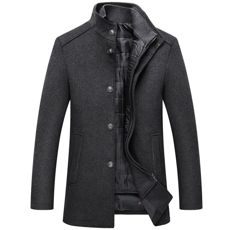 Woolen Coat Men Winter Windbreaker Long Thick Wool Jackets abrigo hombre Man Stand Collar Single Breasted With Vest Woolen Coats T200117