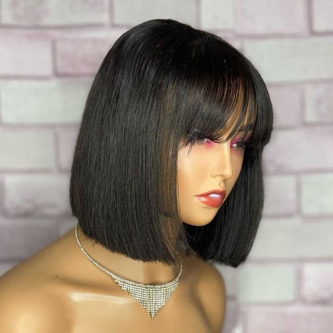 Short Bob Wig With Bangs Straight Brazilian Hair Wigs For Black Women Human Hair Glueless Full Machine Made Remy Human Hair Wigsfactory dire