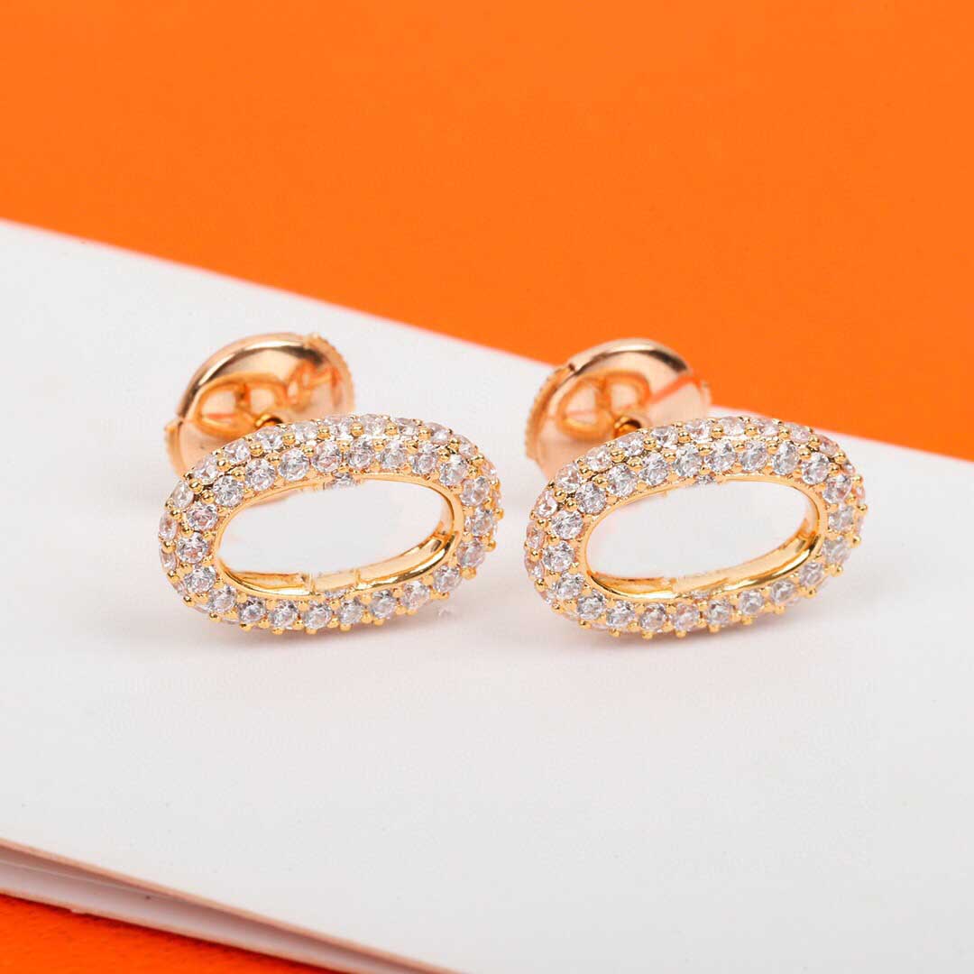 S925 silver charm small size oval shape stud earring with sparkly diamond in two colors plated for women wedding jewelry gift have stamp PS7383