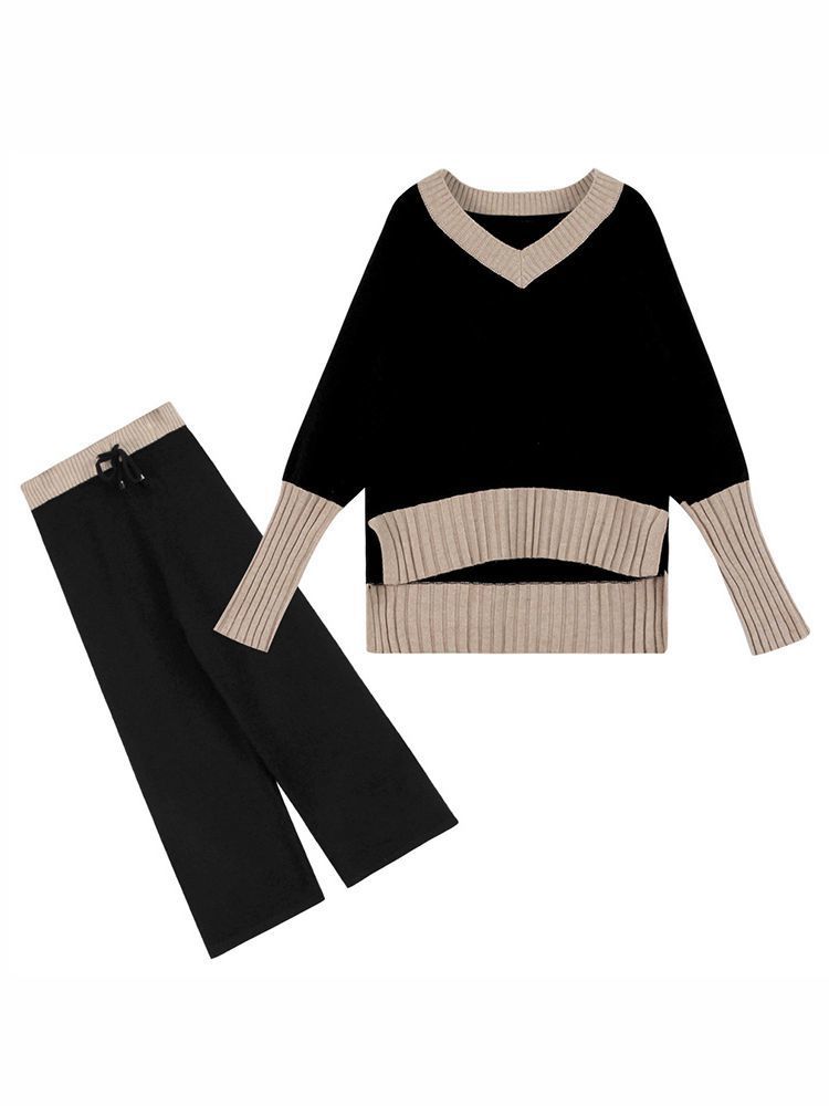 Suit female temperament of autumn outfit new web celebrity fashion knitting coat wide-legged pants goddess brim two suits 201119