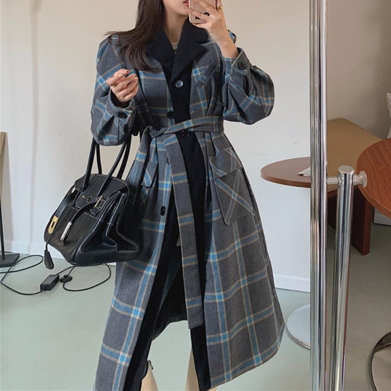 Plaid Woolen Coat Women Overcoat Autumn Winter Fashion Fake Two Lattice Double Breasted Lapel Long Sleeve Woolen Cloth Topcoat, Gray
Plaid Woolen Coat Women Overcoat Autumn Winter Fashion Fake Two Lattice Double Breasted Lapel Long Sleeve Woolen Cloth Topcoat, Gray