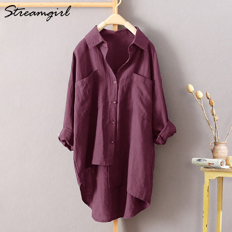 White Linen Shirt Women Long Sleeve Summer Work Wear Linen Blouse Female 5xl Women Blouses Plus Size Women's Shirts With Pocket 201029